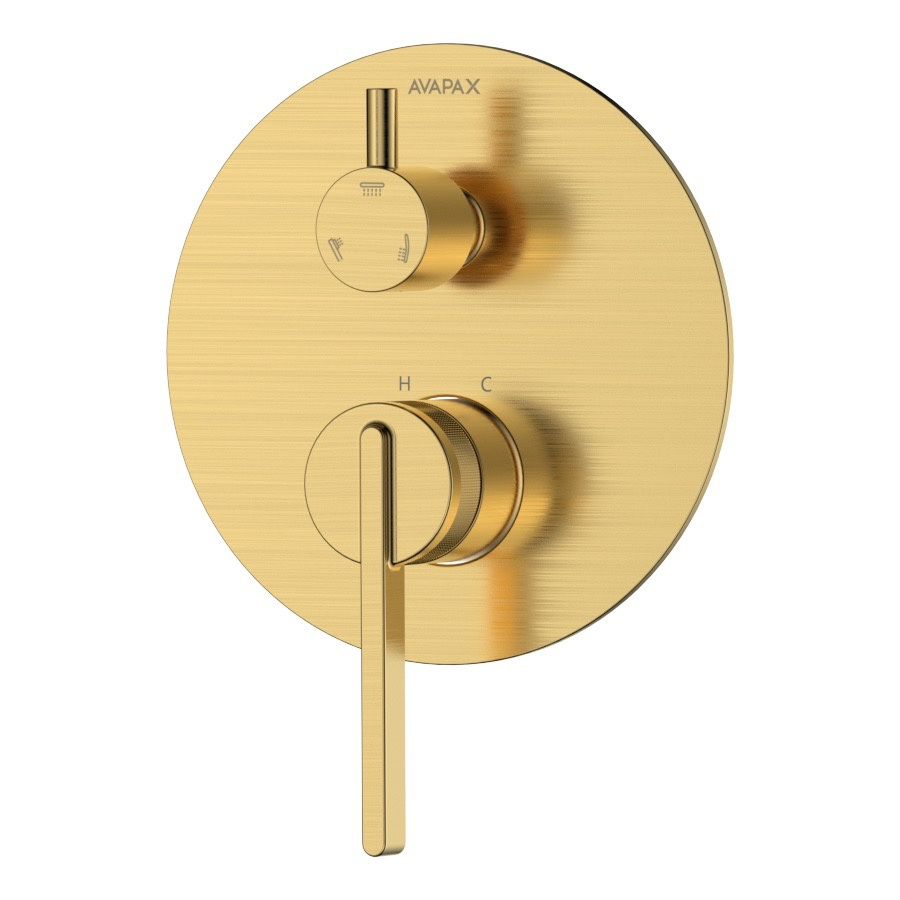 Bateria prysznicowo wannowa podtynkowa trzyfunkcyjna AVAPAX AUREVO złoty szczotkowany Brushed Gold ABAU5312C1 – widok frontu