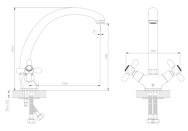 Bateria kuchenna stojąca dwuuchwytowa AVAPAX ZAHARRA chrom połysk ABZA1711O1 – rysunek techniczny