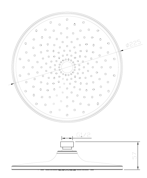 Głowica deszczowni AVAPAX LUNEPO 22,5 cm, chrom połysk, kod AGLU111111 – detal i wymiary