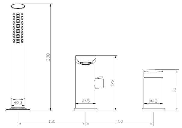 Bateria wannowa 3-otworowa – kolekcja LUNEPO – czarny mat – kod ABLU231321 – rysunek techniczny