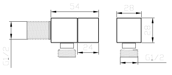 Zawór kątowy przyłączeniowy 1/2x3/8 mosiężny – kolekcja CUBE – chrom, połysk – kod AOCU211111 – rysunek techniczny