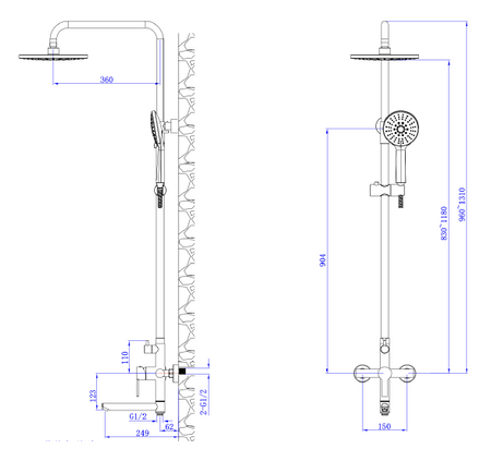 Deszczownica z baterią prysznicowo wannową trzyfunkcyjną