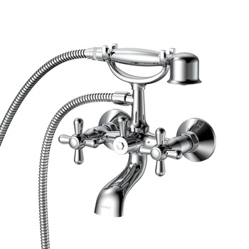 Bateria wannowa ścienna dwuuchwytowa z zestawem natryskowym